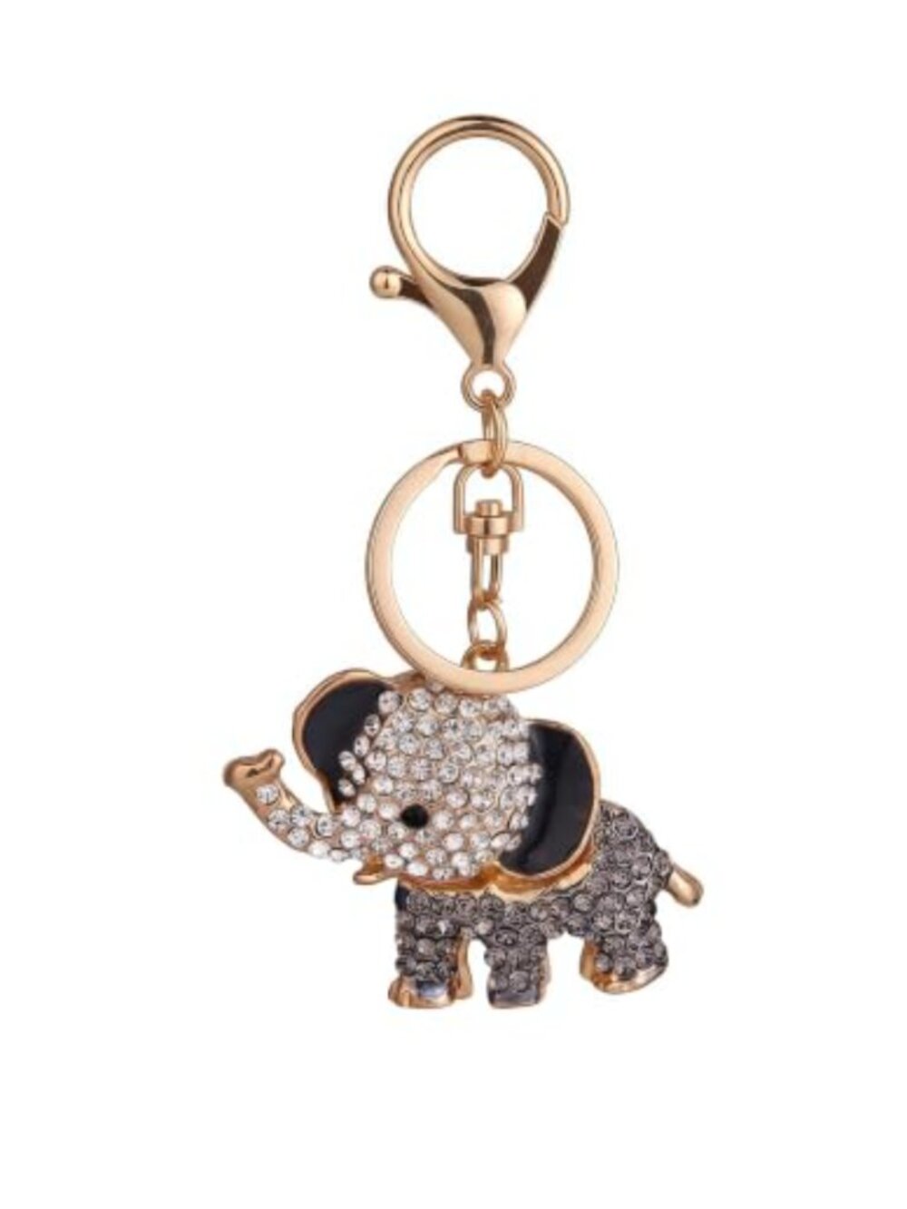 Rhinestone Elephant Keychain Charm Gold-Tone Keyring Bag Purse Accessory